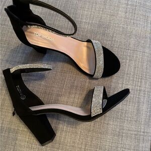 TOP Moda Black Rhinestone Block Heel Sandals